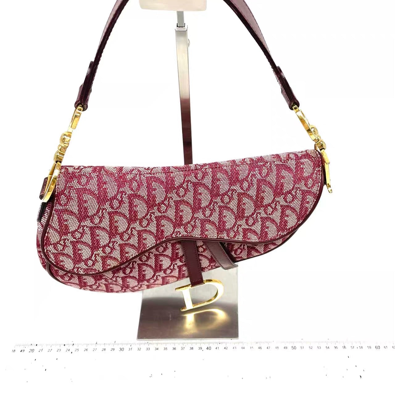 Dior Saddle   Medium Red Burgundy Monogram Oblique Shoulder Bag 2002
