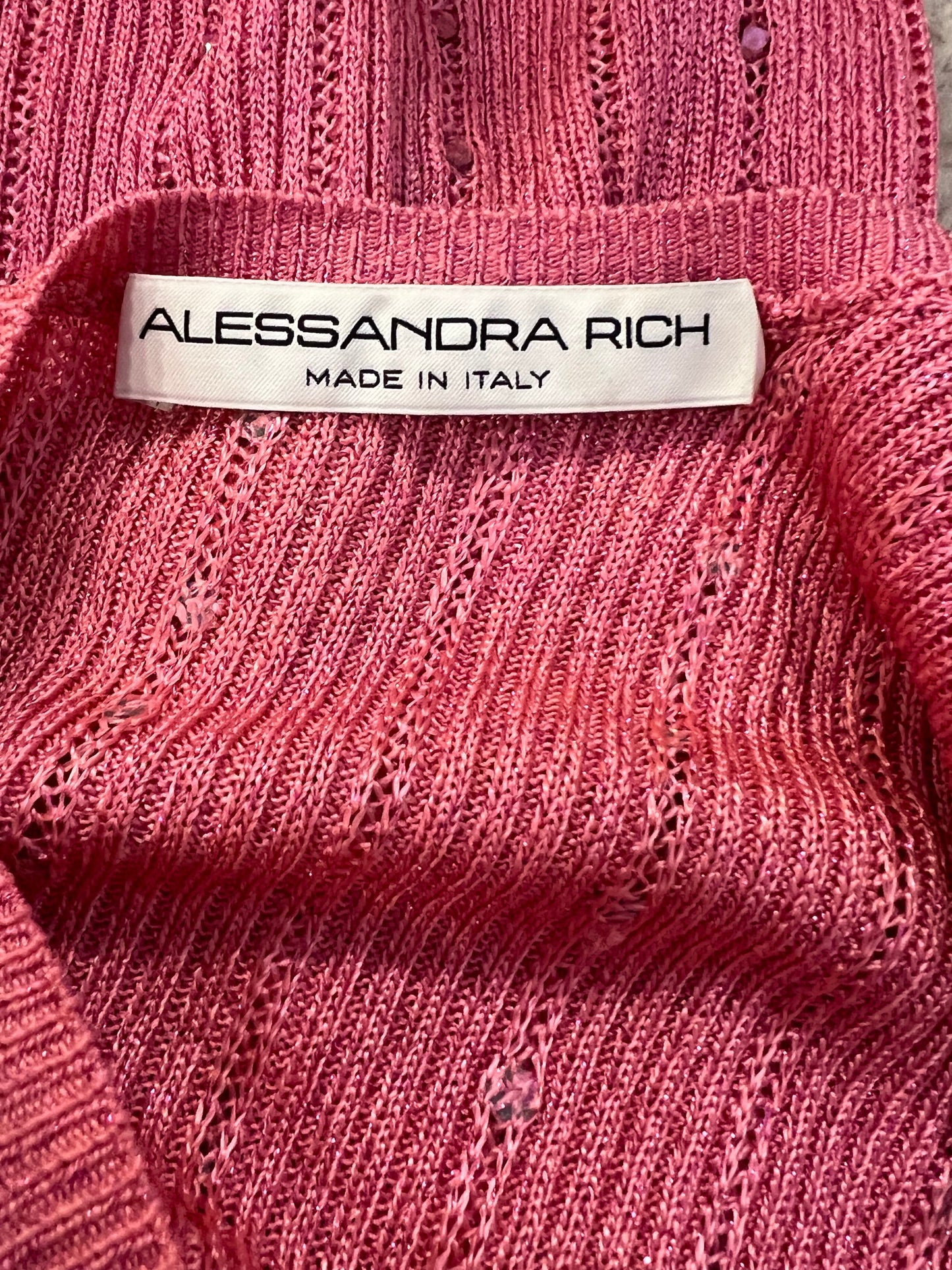Alessandra Rich Pink Knit One-Shoulder Mini Dress with Crystal Embellishments and Silver Hardware Detail Size IT 42 (UK 10) RRP £890