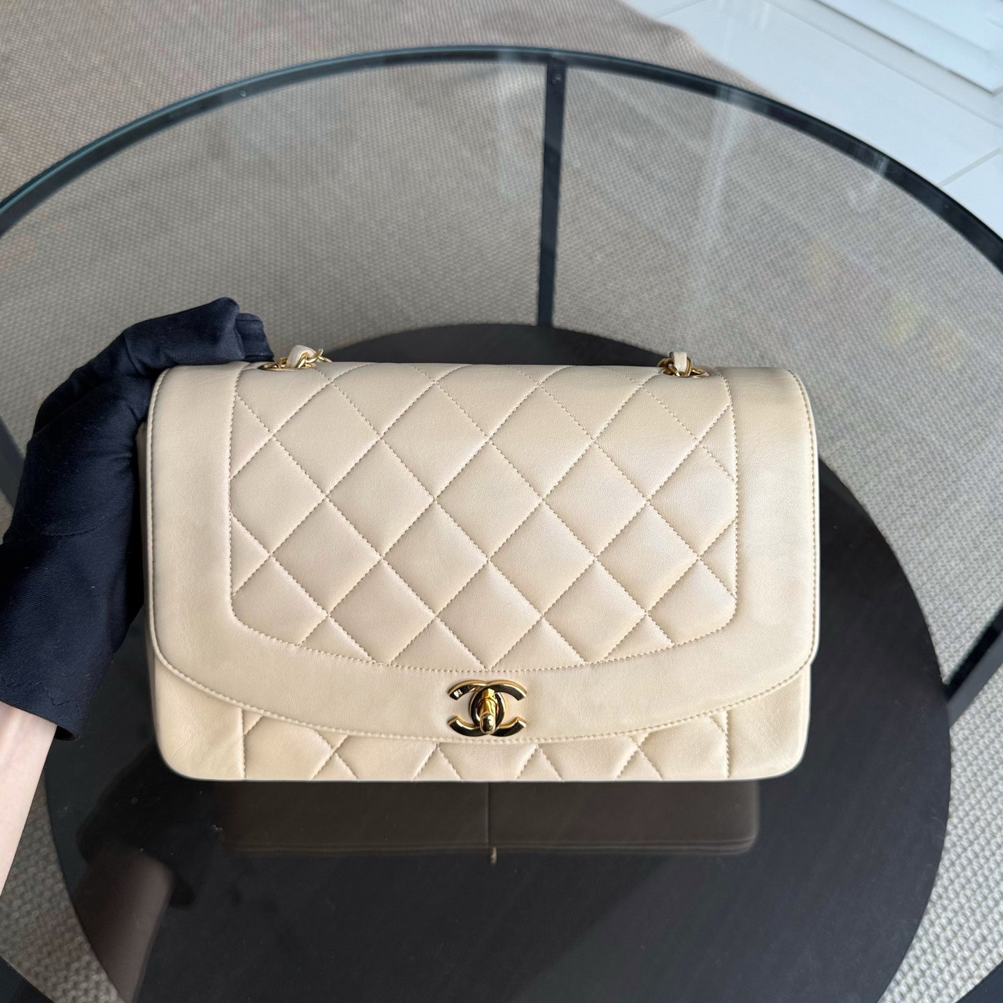 Chanel Diana Medium   - Quilted Lambskin Beige Gold Hardware Series 3