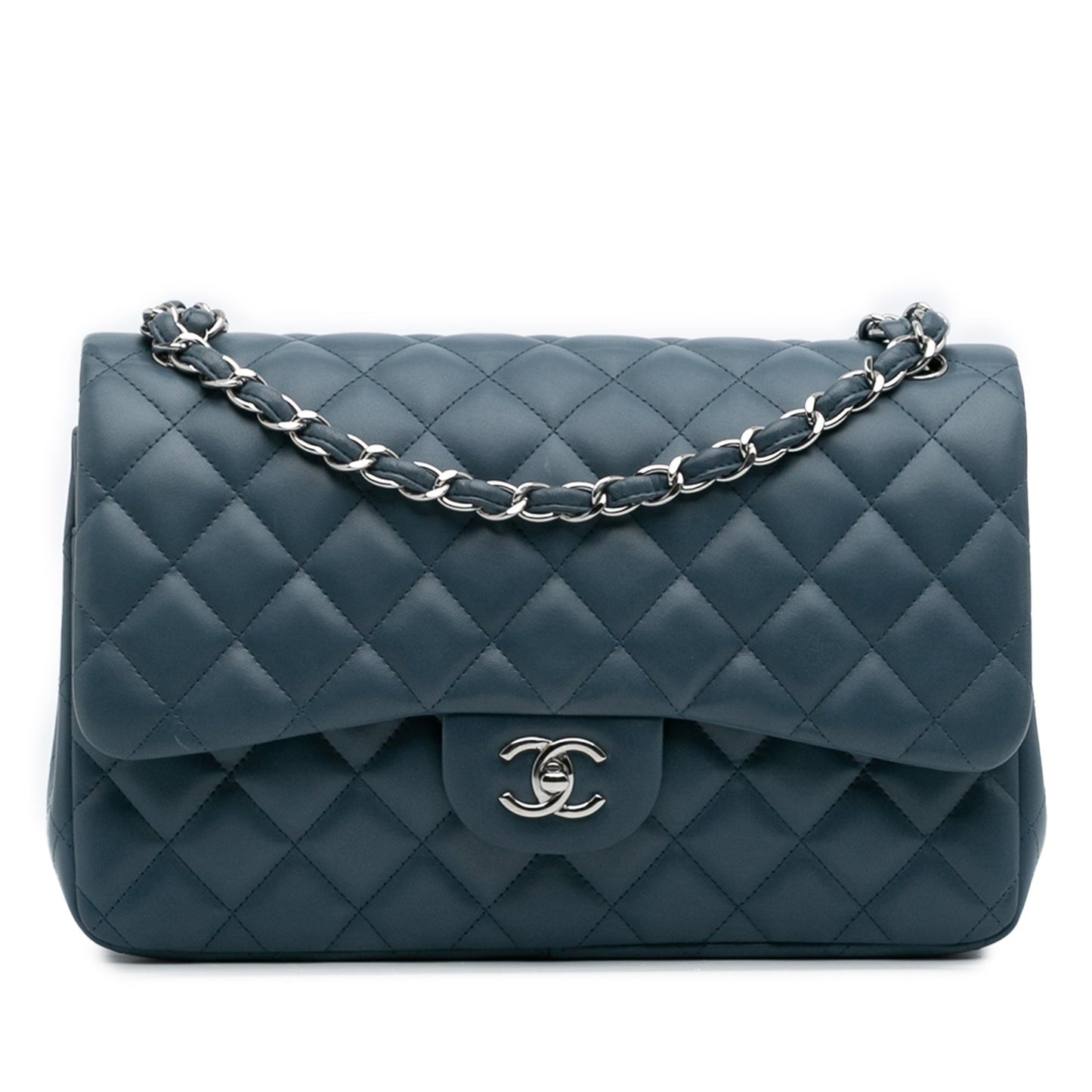 Blue Chanel Jumbo Classic Lambskin Double Flap Shoulder Bag