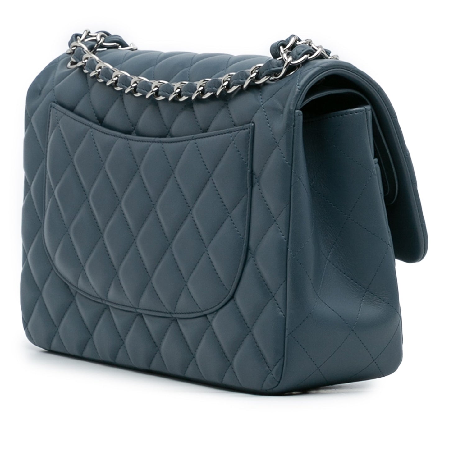 Blue Chanel Jumbo Classic Lambskin Double Flap Shoulder Bag