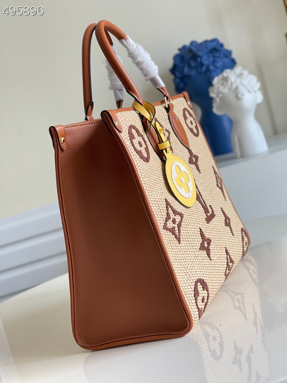 Top Quality OnTheGo MM Tote Bag Monogram Raffia Tan For Women, Womens Handbags, Shoulder Bags 13.8in/35cm Top Quality M57707