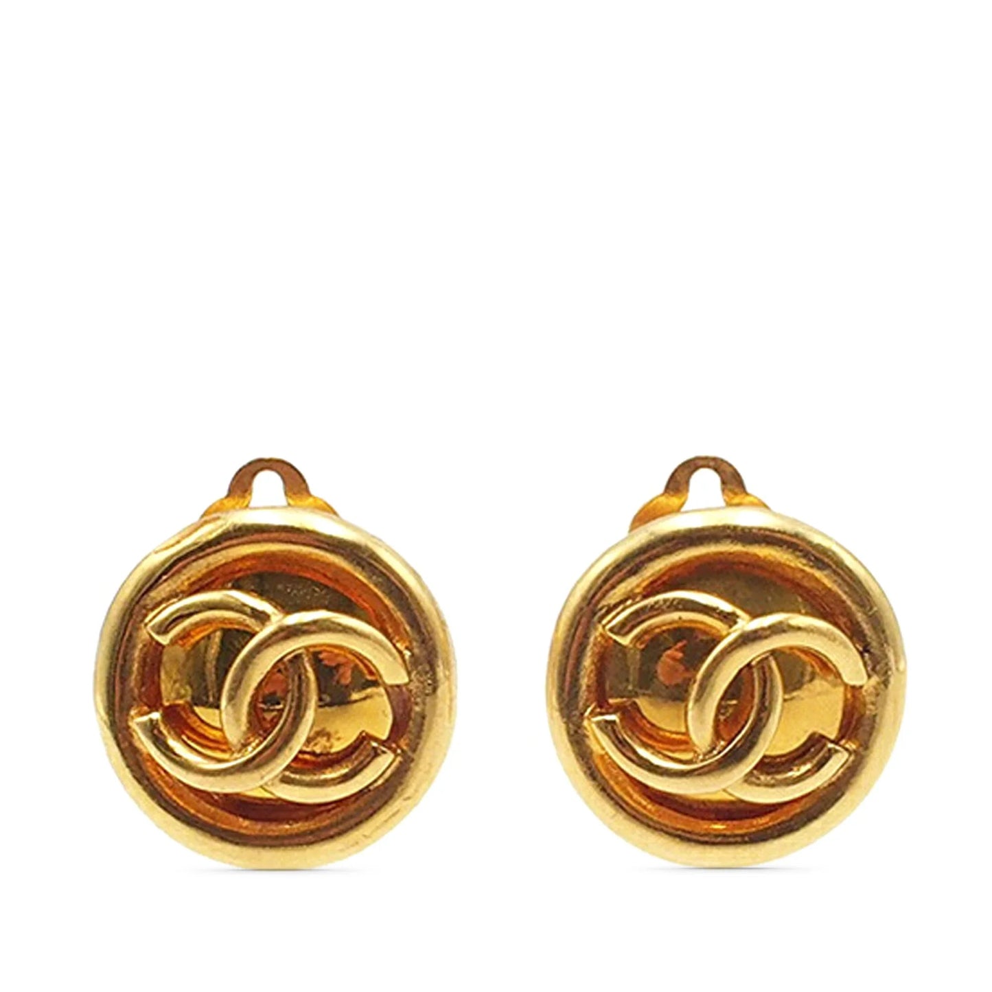 Gold Chanel CC Gold Plated Round Clip On Earrings