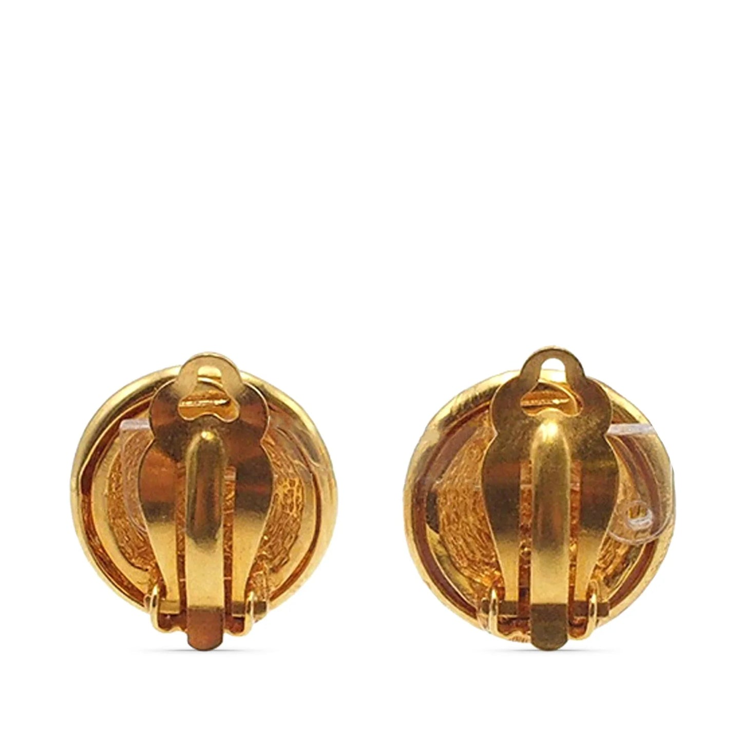 Gold Chanel CC Gold Plated Round Clip On Earrings