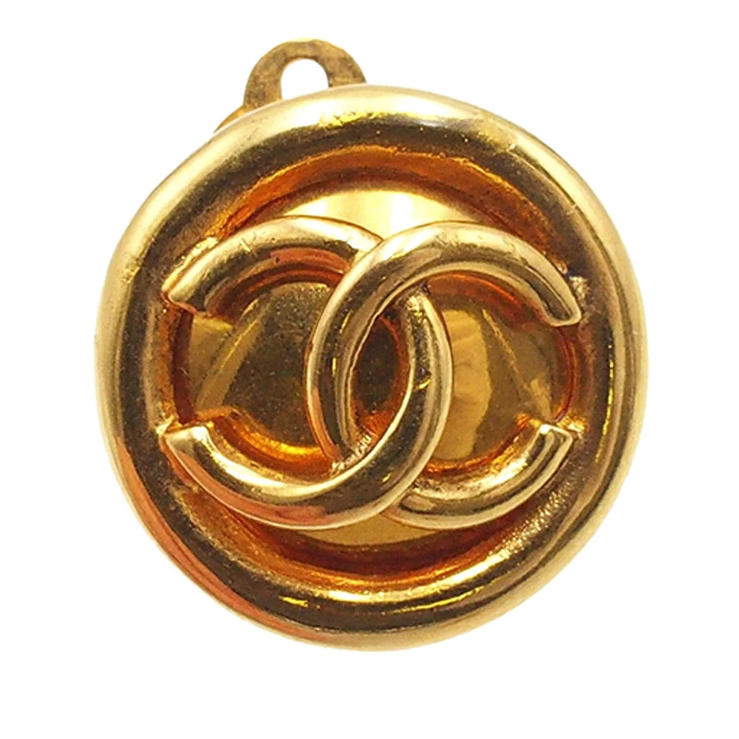 Gold Chanel CC Gold Plated Round Clip On Earrings