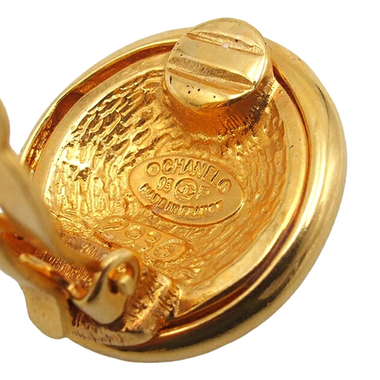 Gold Chanel CC Gold Plated Round Clip On Earrings