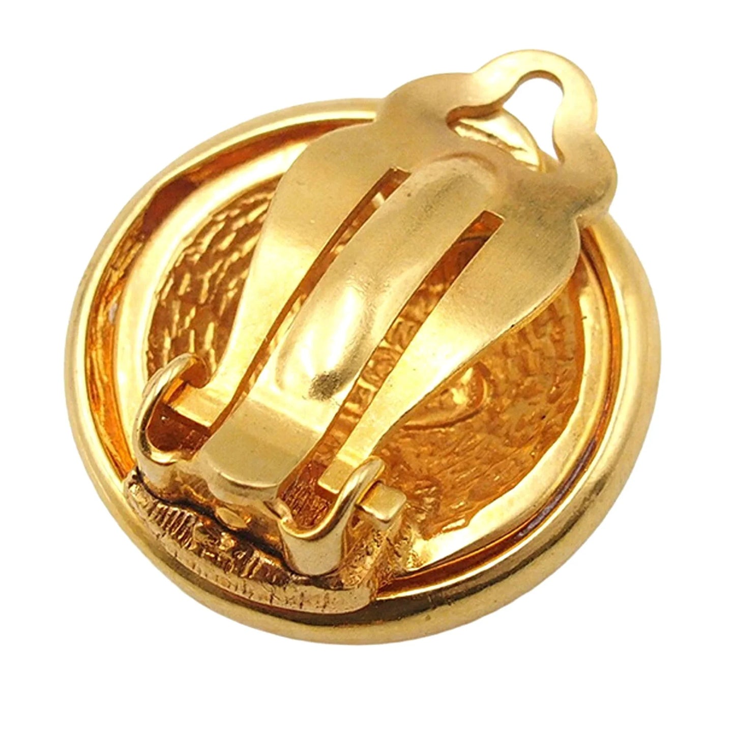 Gold Chanel CC Gold Plated Round Clip On Earrings