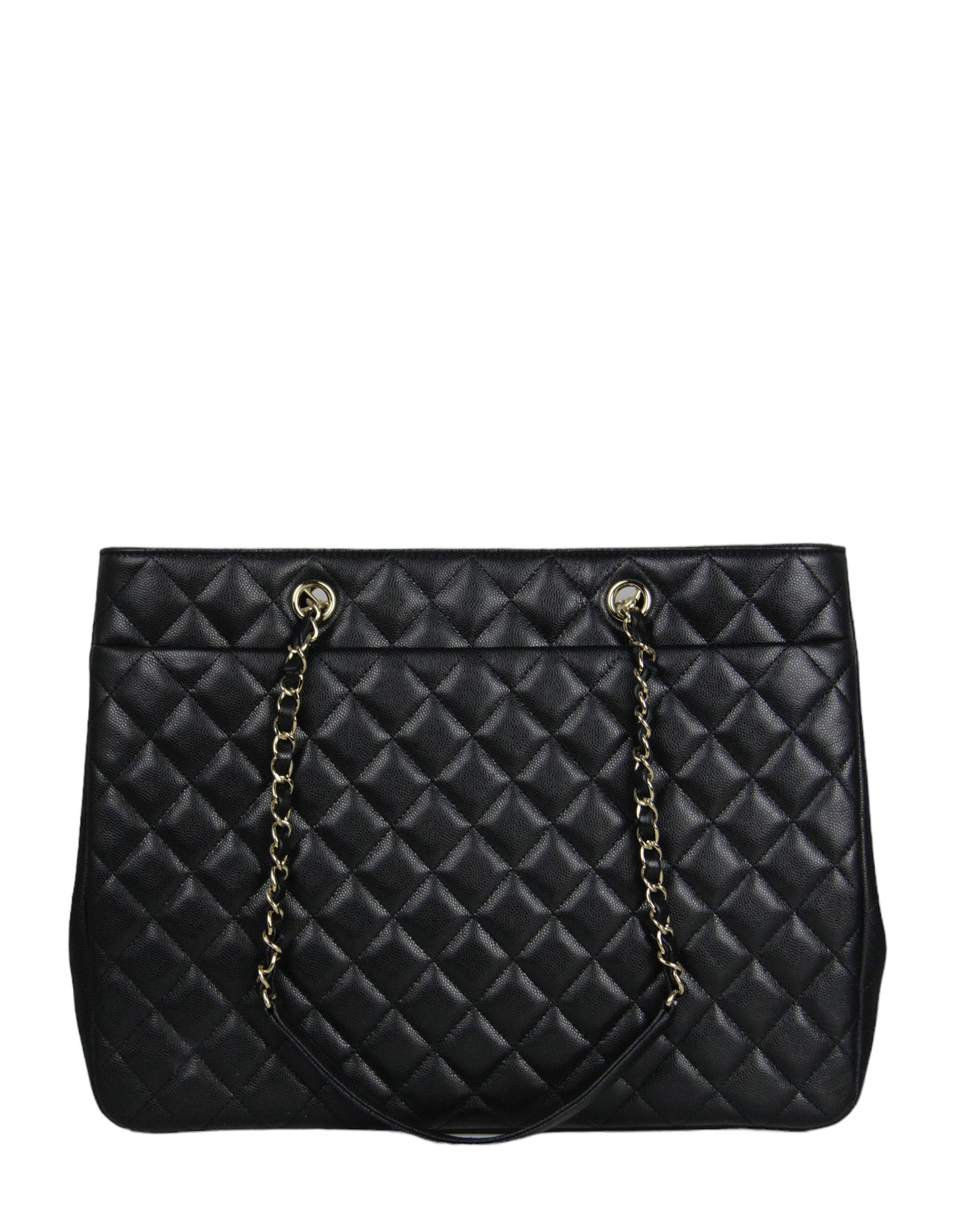 Chanel 2022 Black Caviar Leather Quilted Large Classic Shopping Tote Bag