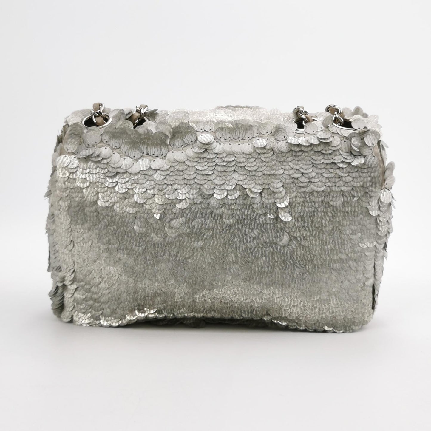 Chanel Paillette Flap Bag Rectangular Mini Glitter Sequins Silver