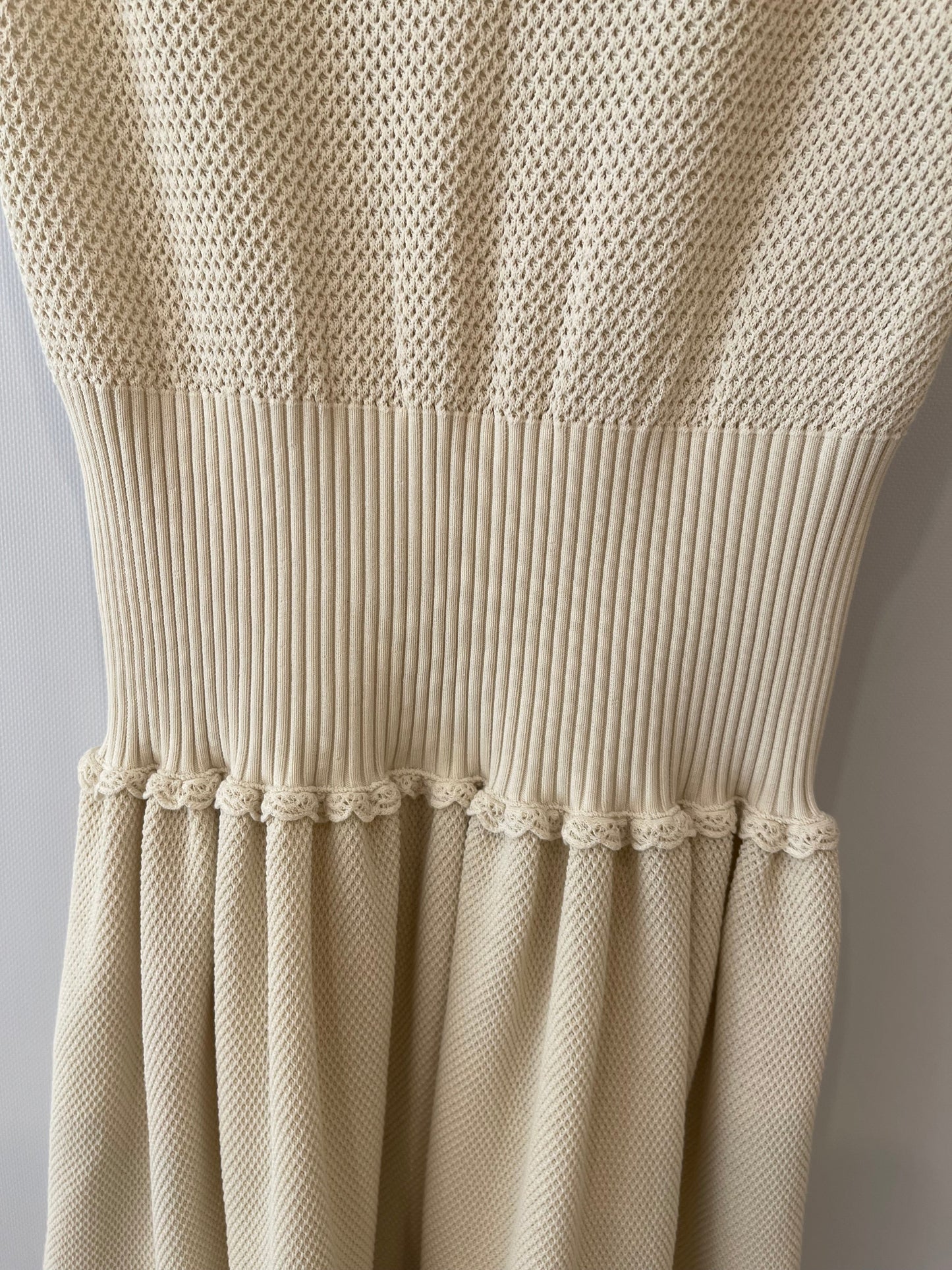 Chanel Cream Knit Sleeveless Mini Dress with Gold CC Logo Detail Size FR 38 (UK 10)