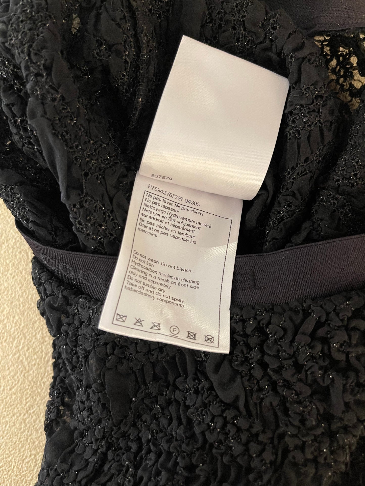 Chanel Black Lace Tulle Top and Cyclist Shorts Set with Camelia Details and Crystal CC Logos Size FR 34 (UK 6)