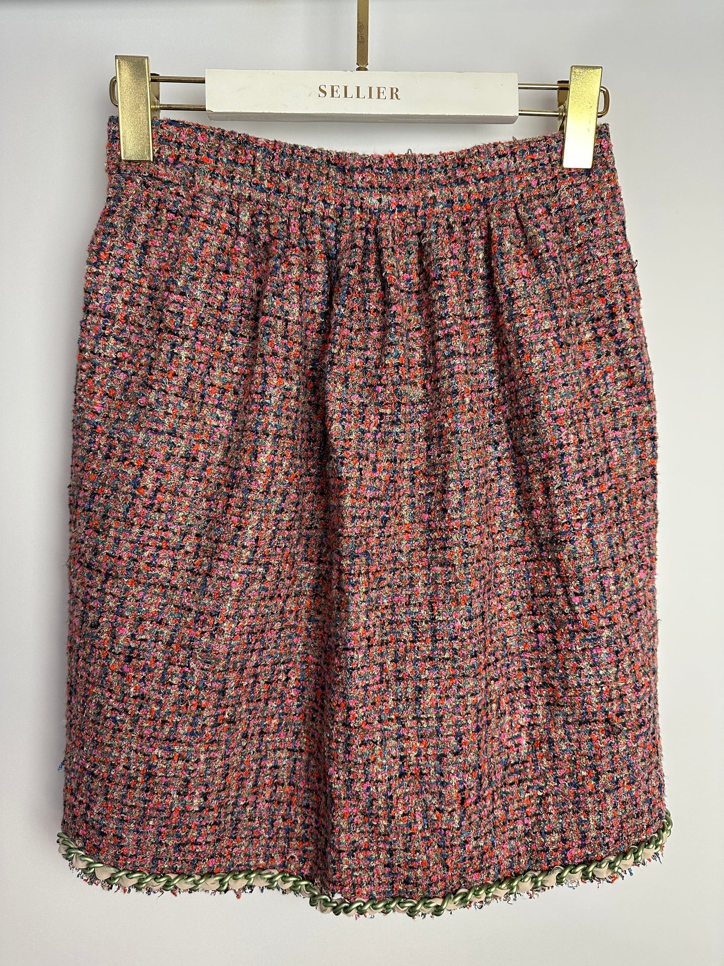Dolce & Gabbana D&G Pink Tweed Midi Skirt with Chain Trim Detail Size IT 38 (UK 6)