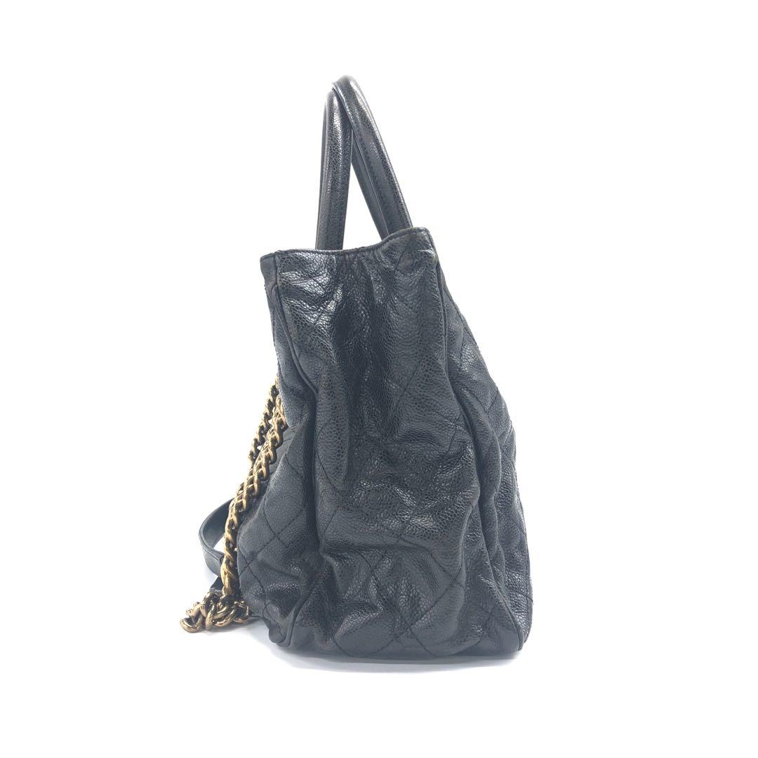 Chanel Shiva Tote Black Quilted Shiny Caviar Leather Gold Hardware