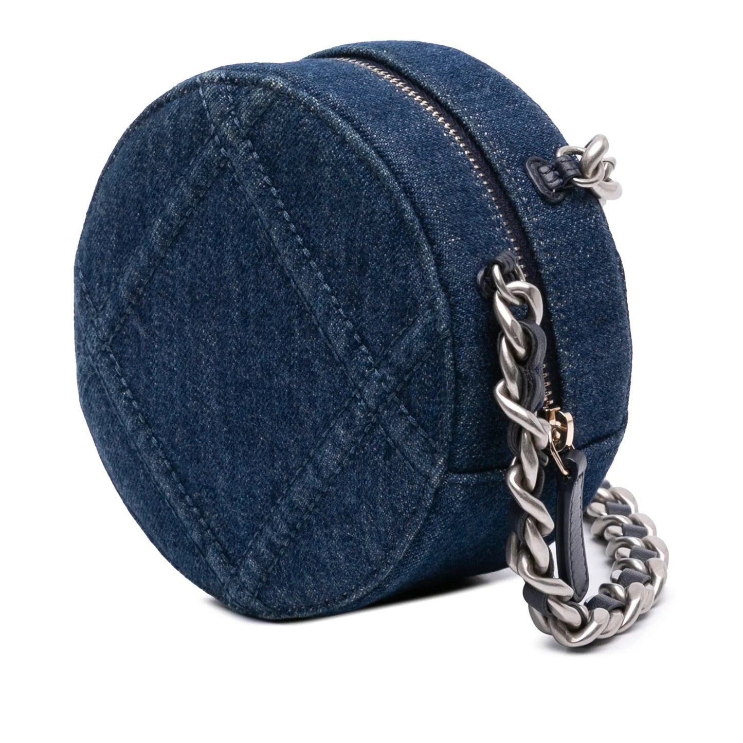 Blue Chanel Denim 19 Round Clutch with Chain Satchel