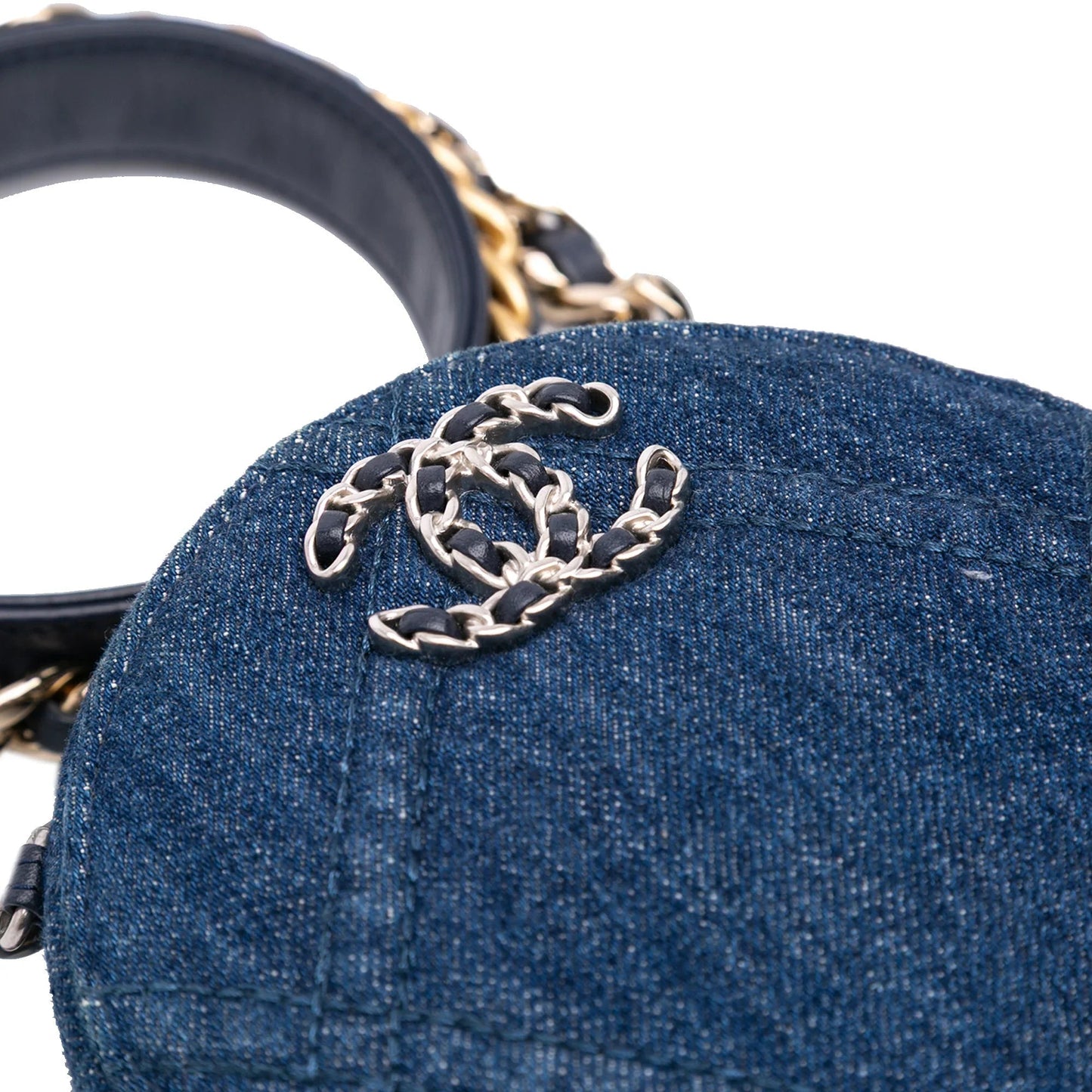 Blue Chanel Denim 19 Round Clutch with Chain Satchel