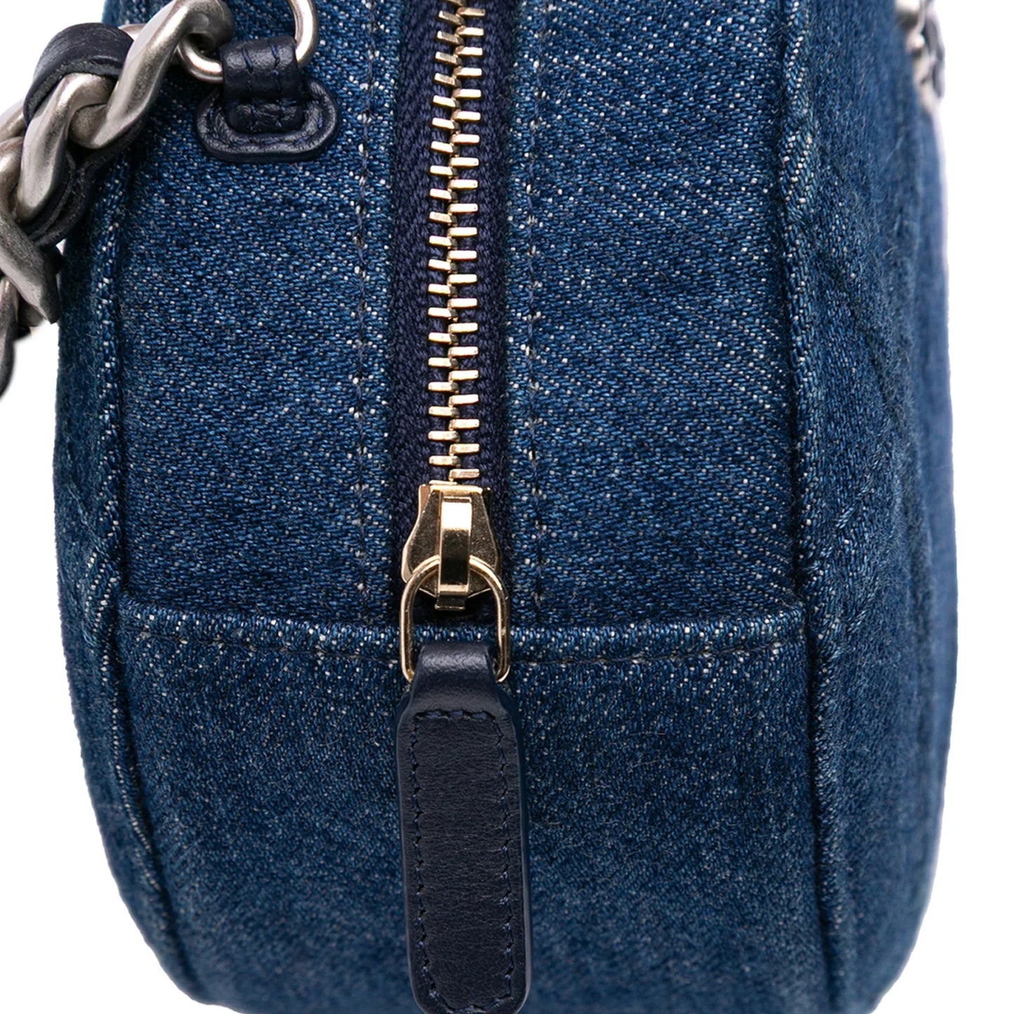 Blue Chanel Denim 19 Round Clutch with Chain Satchel