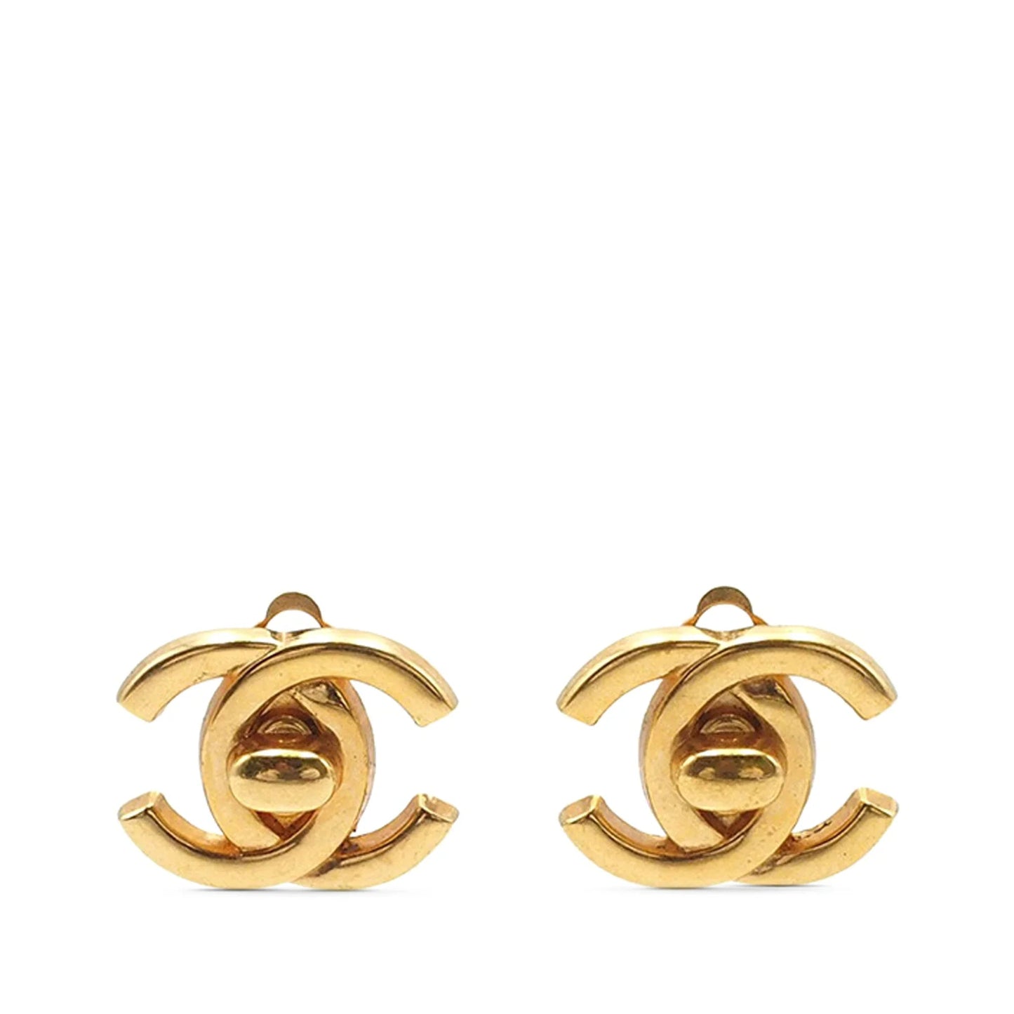 Gold Chanel Gold Plated CC Turn Lock Clip on Earrings