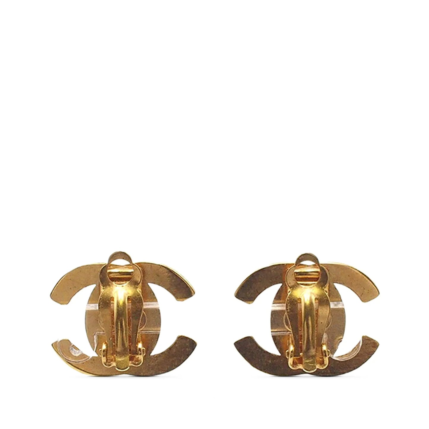 Gold Chanel Gold Plated CC Turn Lock Clip on Earrings