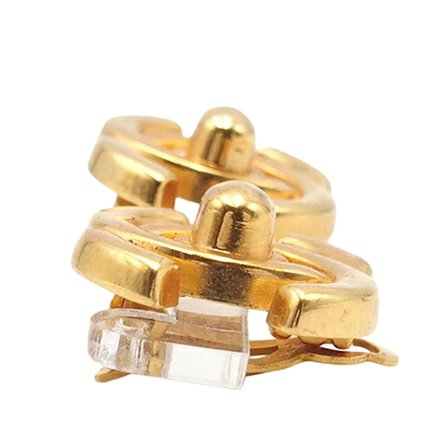 Gold Chanel Gold Plated CC Turn Lock Clip on Earrings