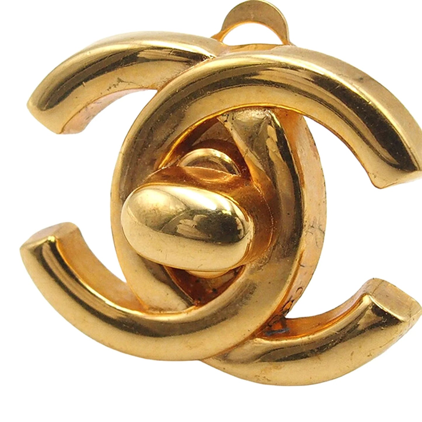 Gold Chanel Gold Plated CC Turn Lock Clip on Earrings