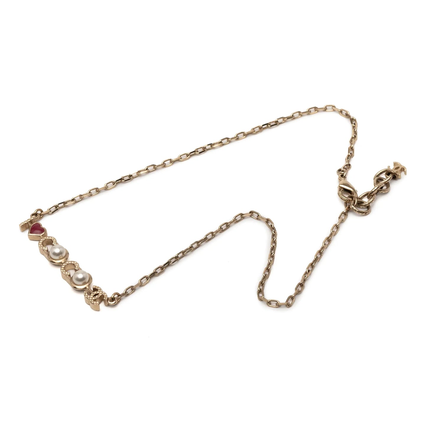Gold Chanel Gold Plated I Love You Coco Faux Pearl Pendant Necklace