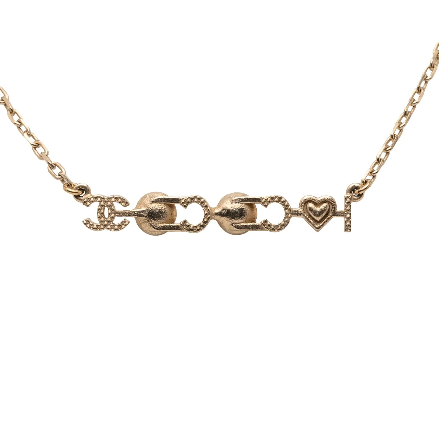 Gold Chanel Gold Plated I Love You Coco Faux Pearl Pendant Necklace