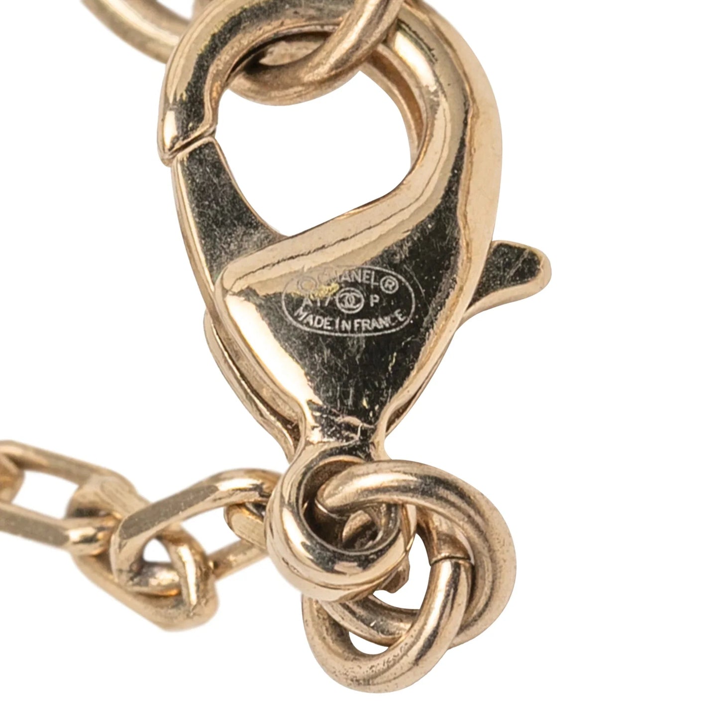 Gold Chanel Gold Plated I Love You Coco Faux Pearl Pendant Necklace