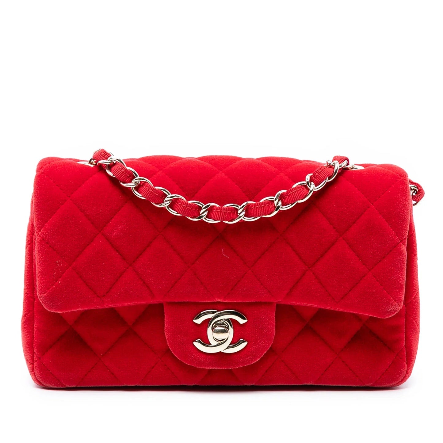Red Chanel Mini Rectangular Classic Velvet Single Flap Crossbody Bag