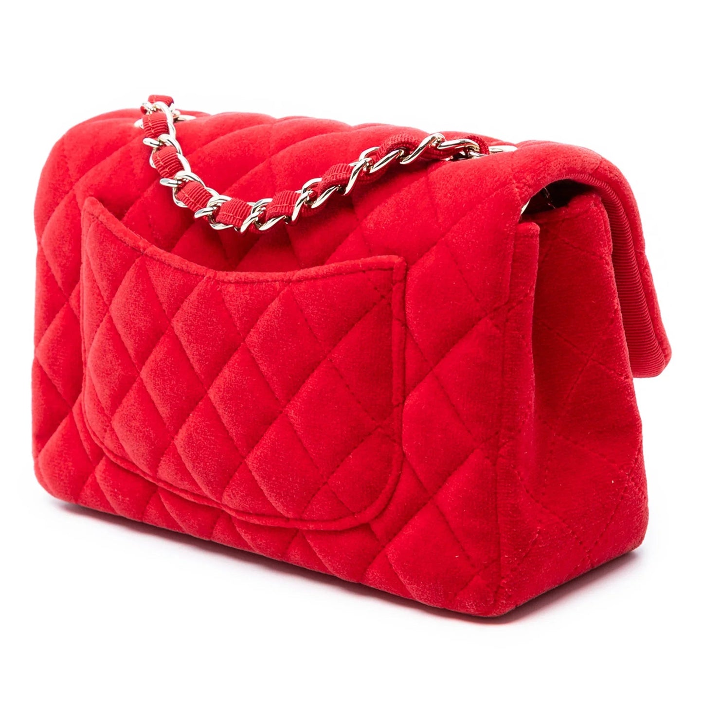Red Chanel Mini Rectangular Classic Velvet Single Flap Crossbody Bag