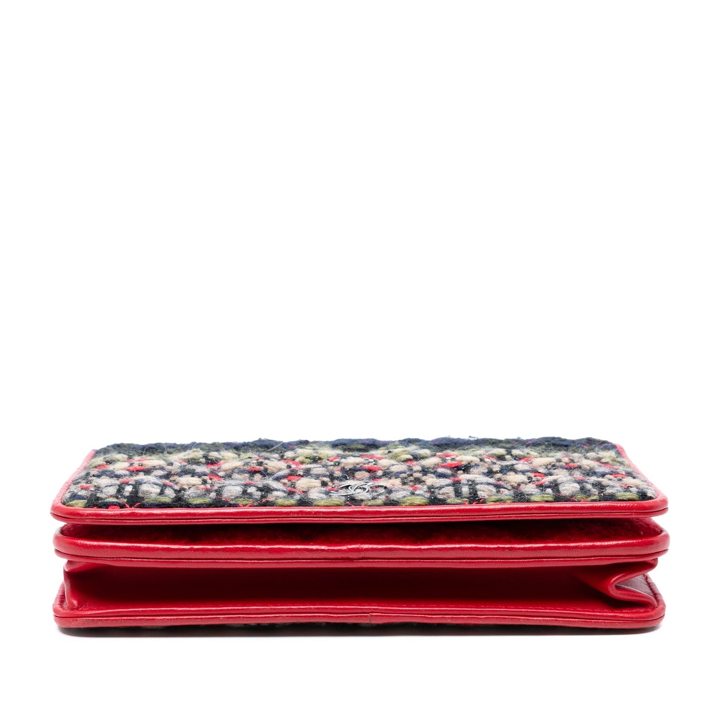 Red Chanel CC Quilted Tweed Wallet On Chain Crossbody Bag
