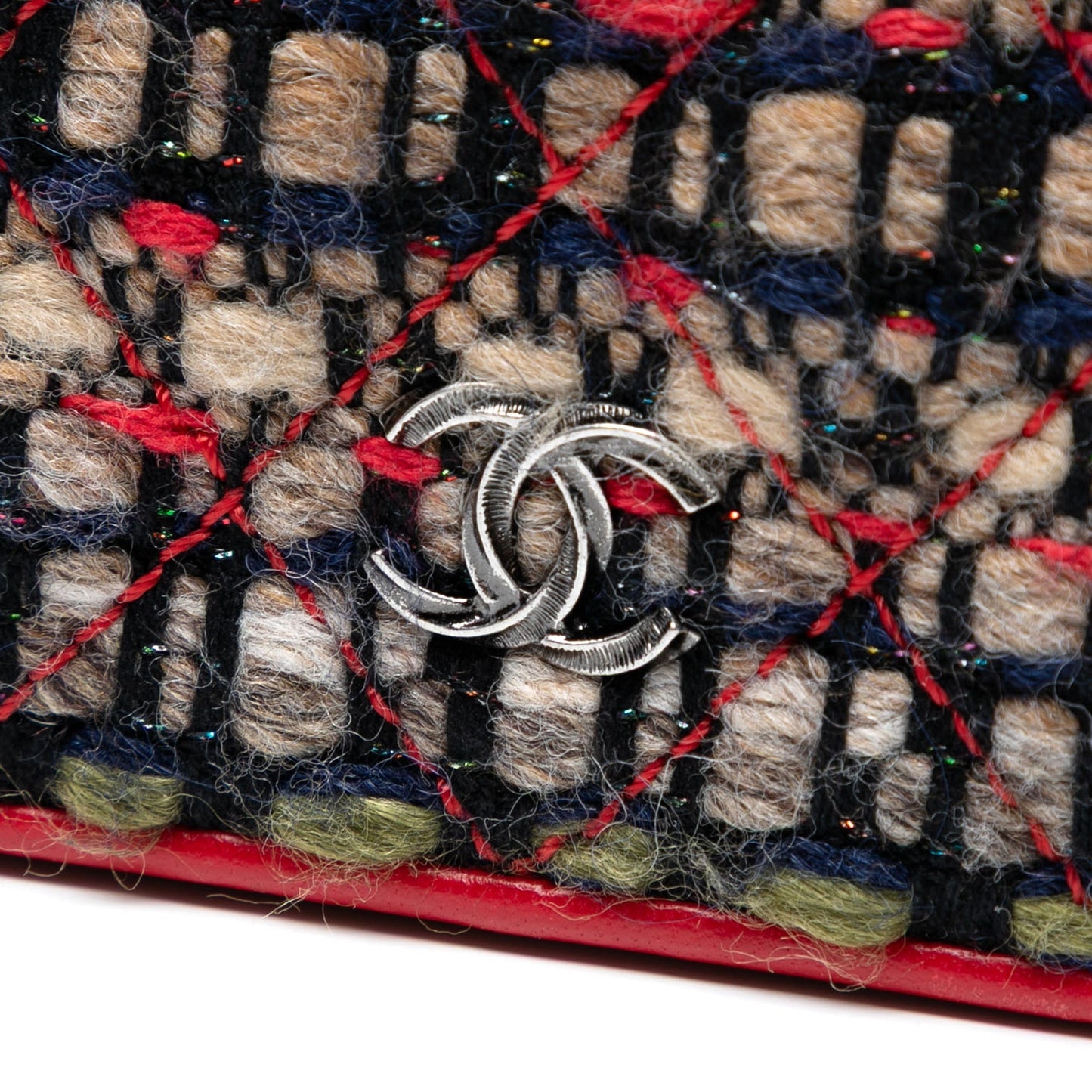 Red Chanel CC Quilted Tweed Wallet On Chain Crossbody Bag