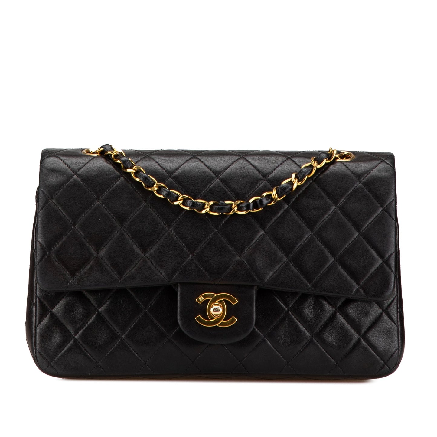 Black Chanel Medium Classic Lambskin Double Flap Shoulder Bag
