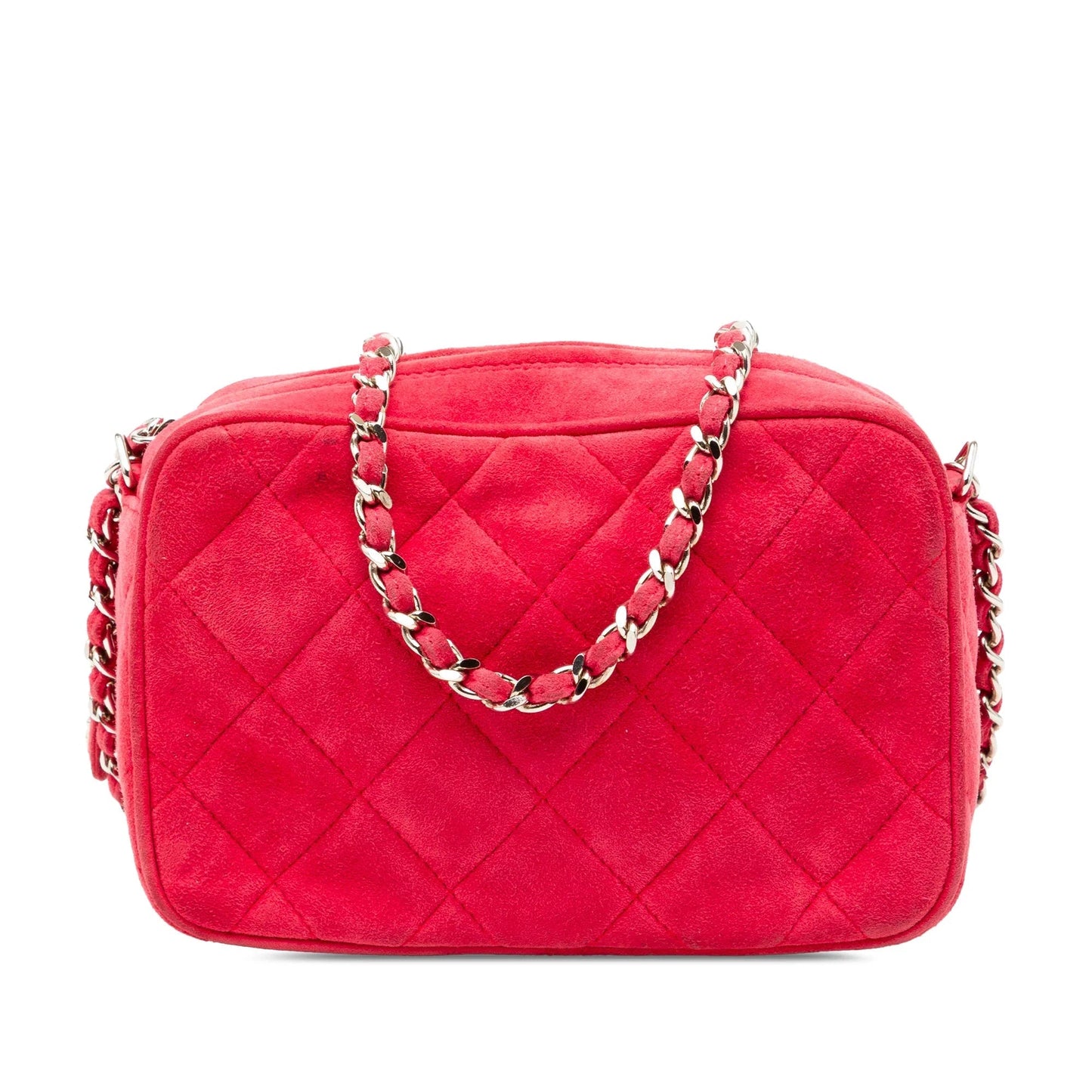 Red Chanel Quilted Suede Camera Bag