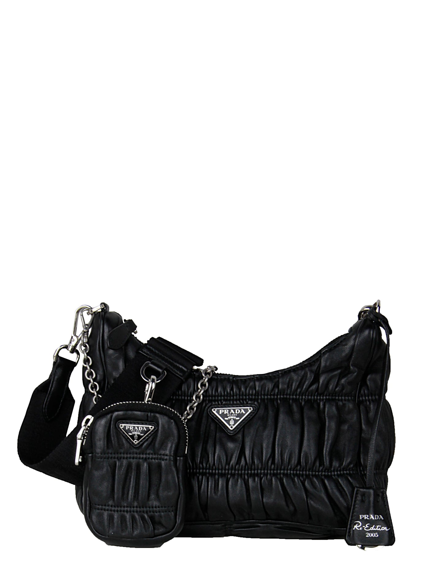 Prada Black Leather Re-Edition 2005 Nappa Gaufré Crossbody Bag