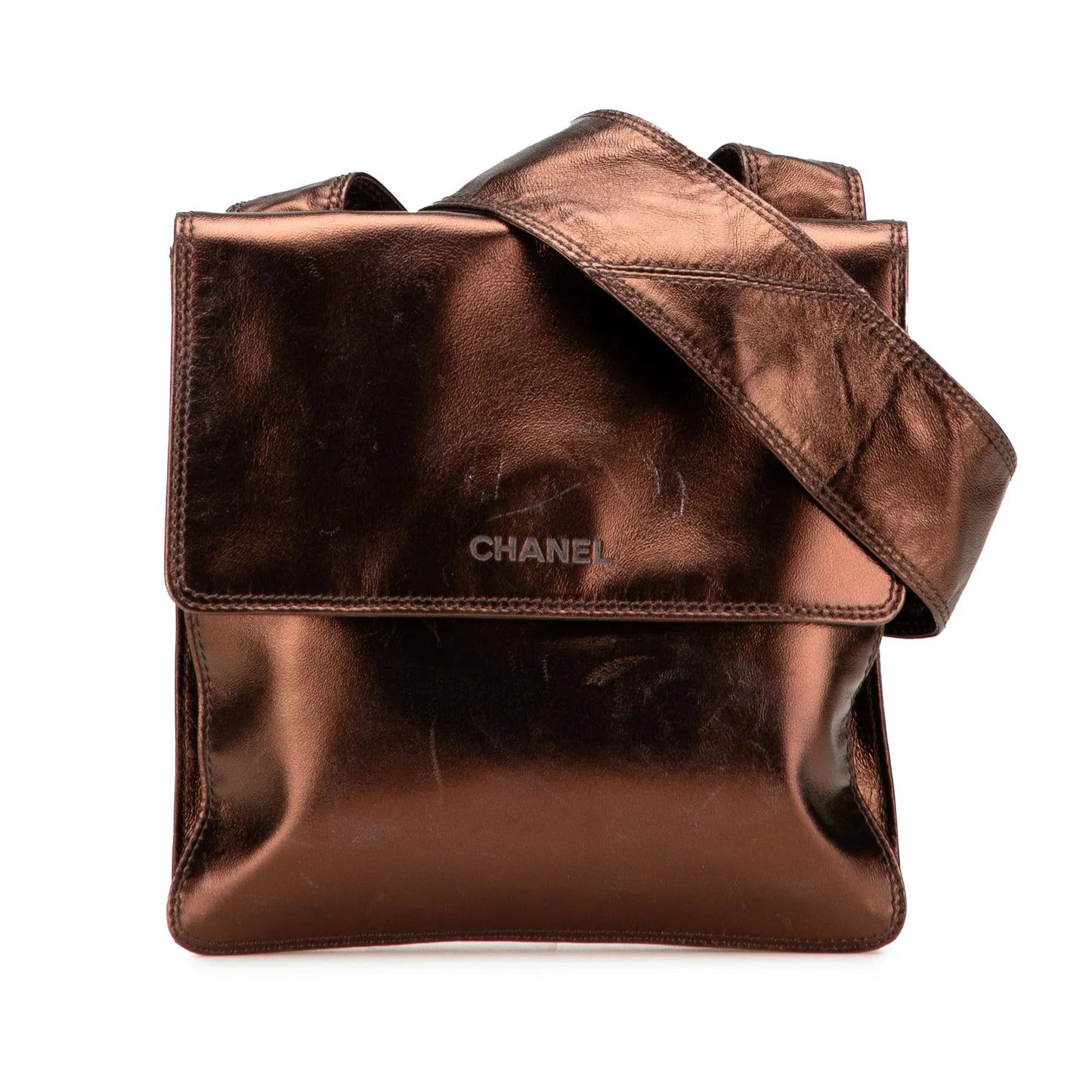 Brown Chanel Metallic Lambskin Flap Crossbody