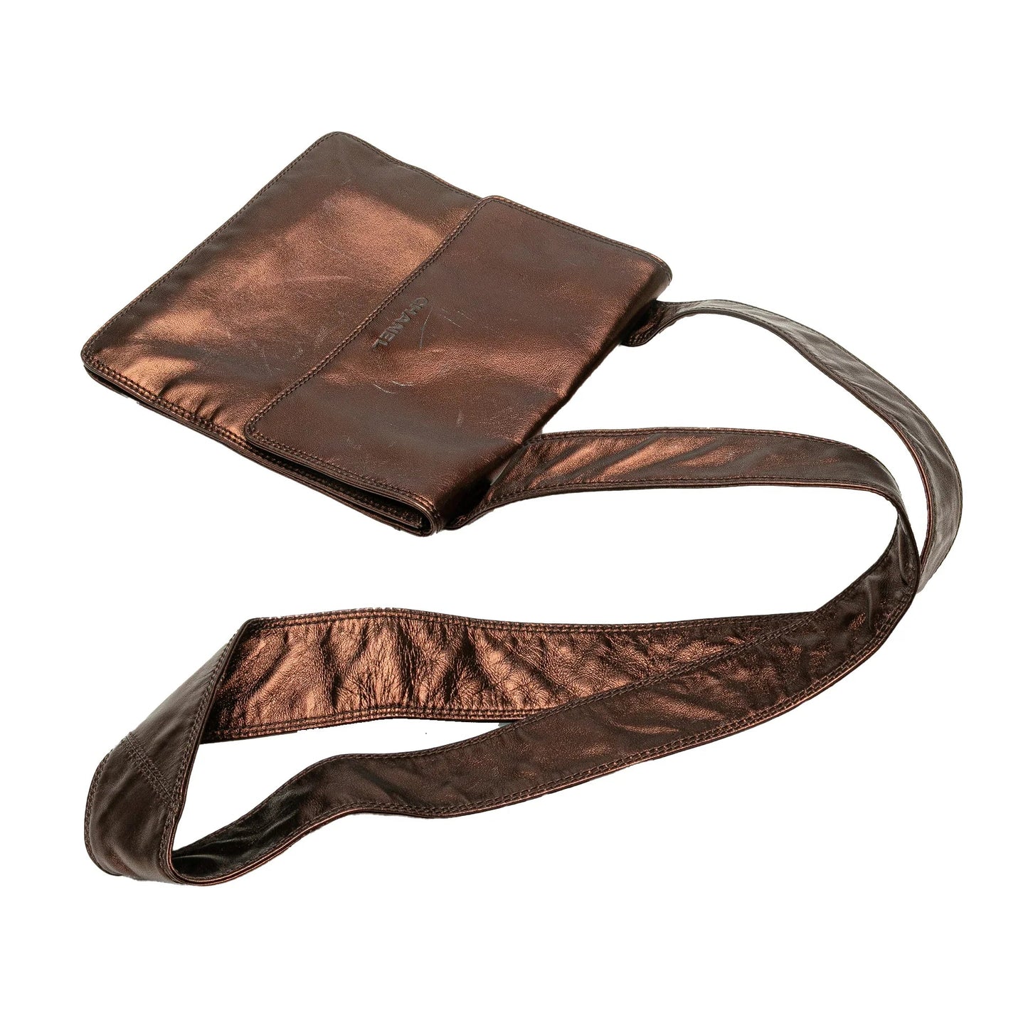 Brown Chanel Metallic Lambskin Flap Crossbody