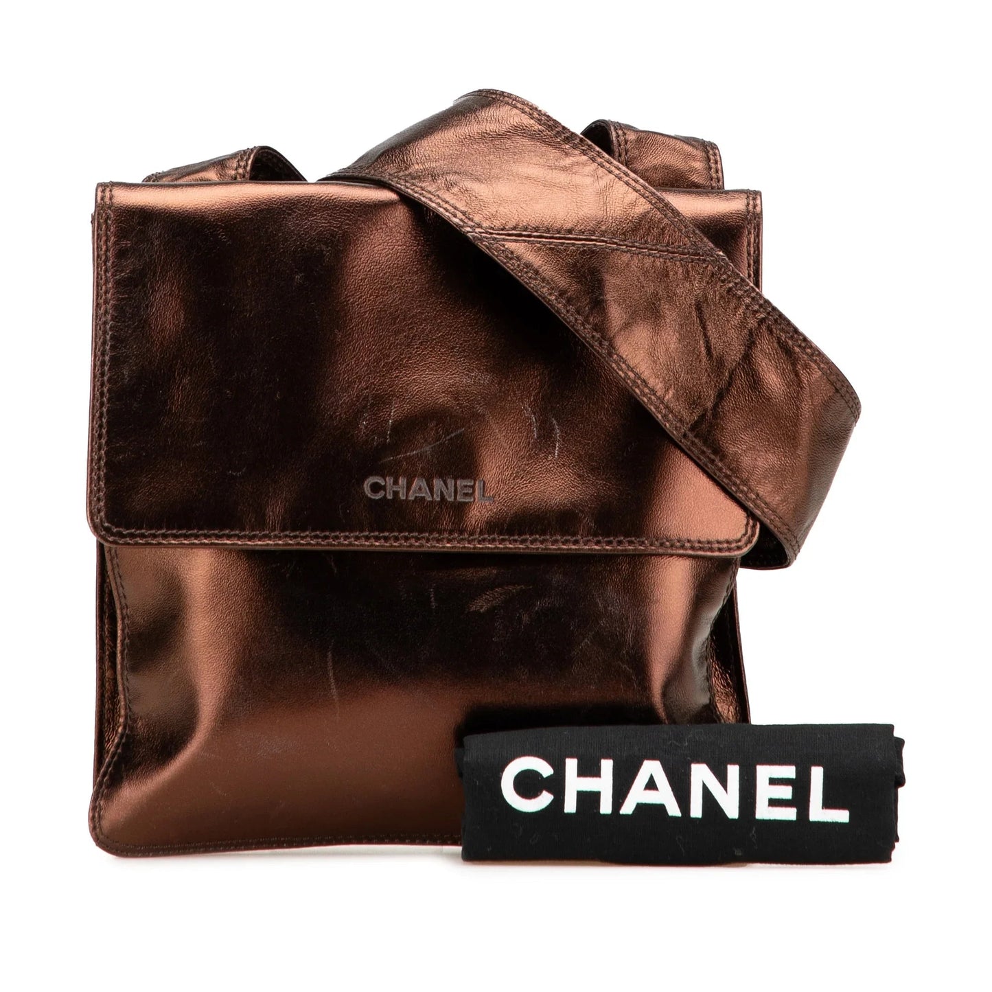 Brown Chanel Metallic Lambskin Flap Crossbody