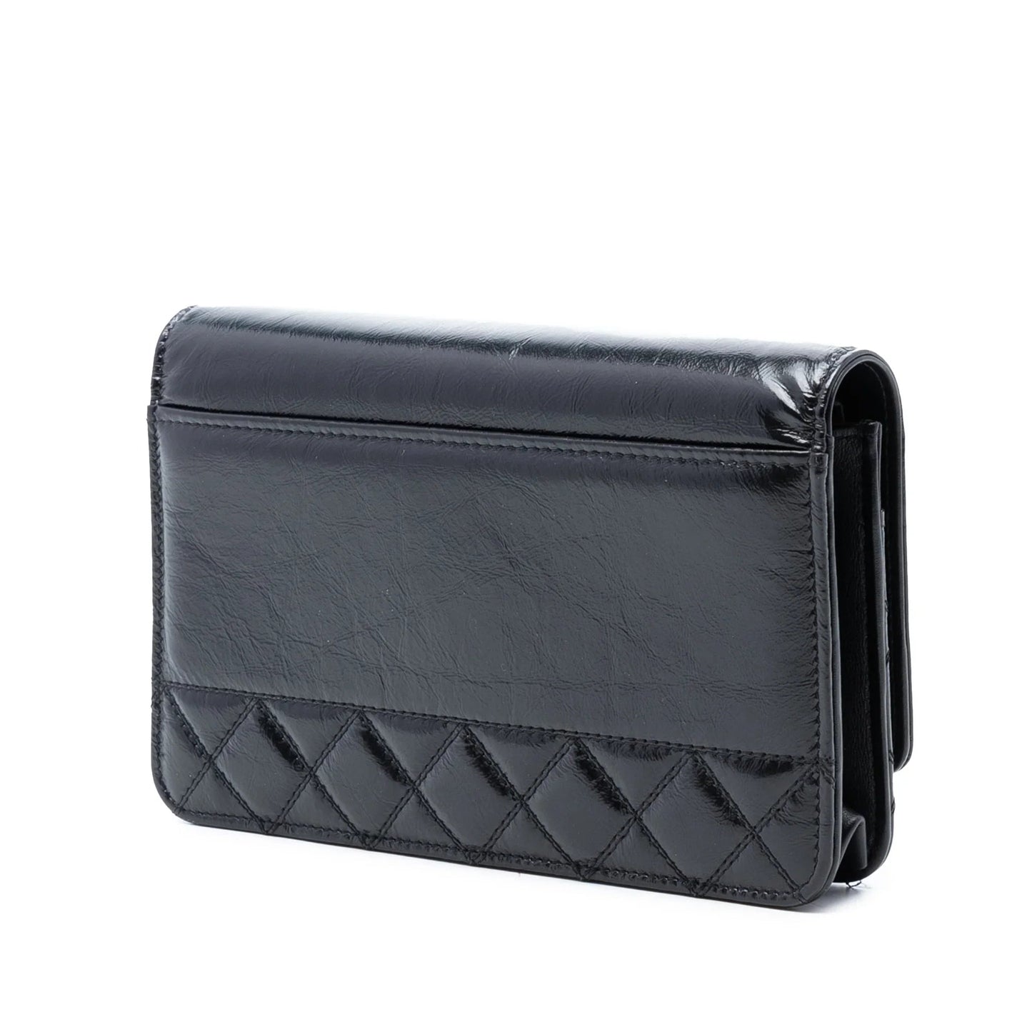 Black Chanel CC Shiny Aged Calfskin Wallet On Chain Crossbody Bag