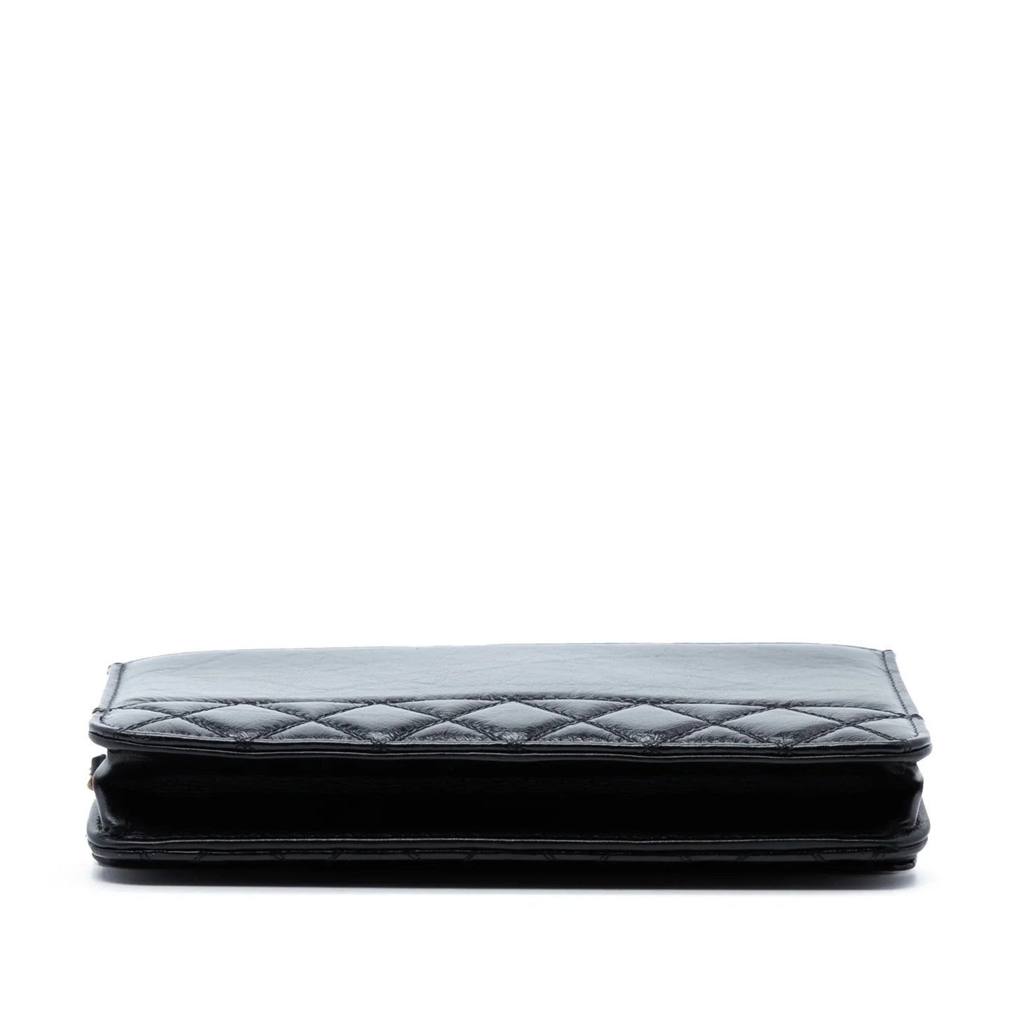 Black Chanel CC Shiny Aged Calfskin Wallet On Chain Crossbody Bag