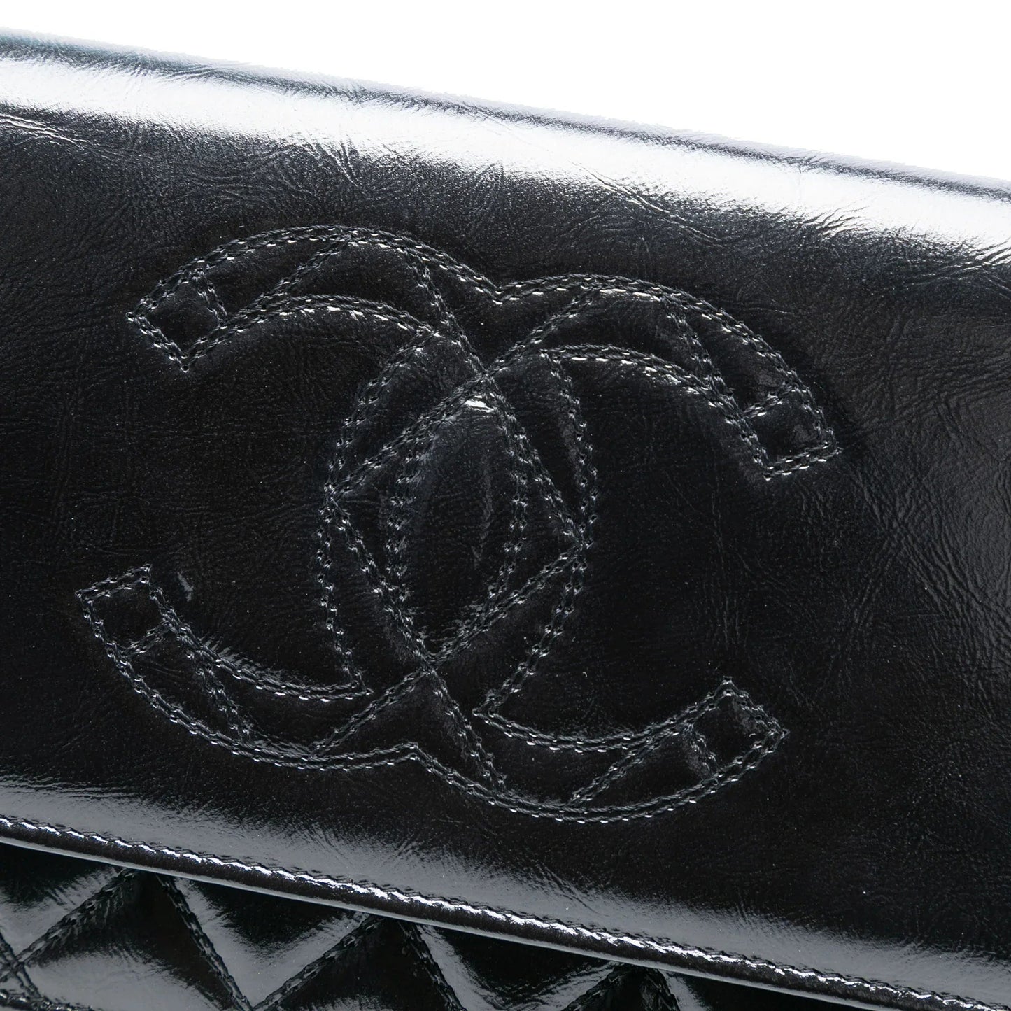 Black Chanel CC Shiny Aged Calfskin Wallet On Chain Crossbody Bag