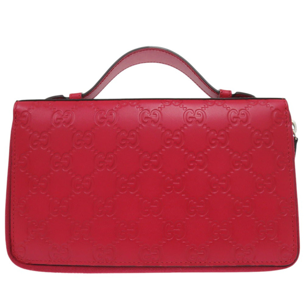 GUCCI Long Wallet Purse leather Red GG Pattern Double Zip Travel Wallet Guccisima Women