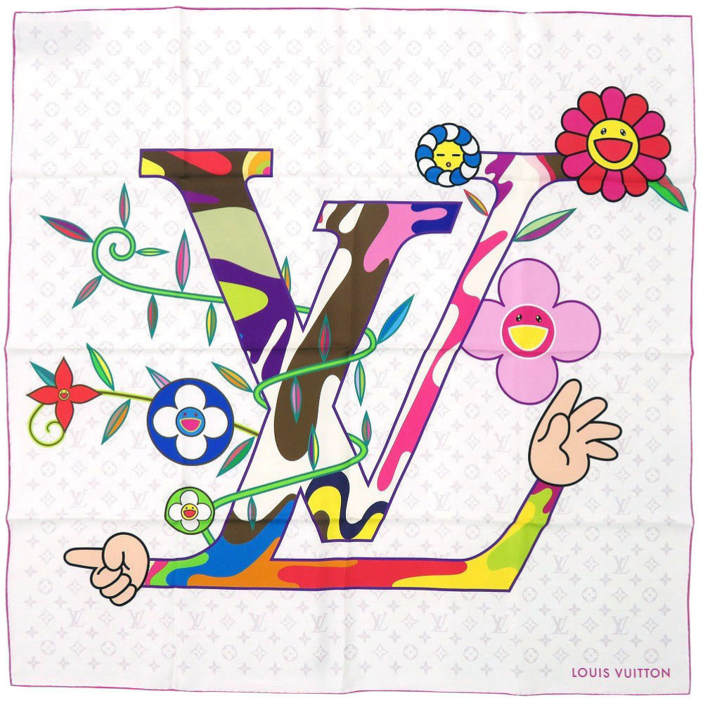 LOUIS VUITTON scarf M96097 silk white LV × TM Carre90 Superflat collaboration with Takashi Murakami