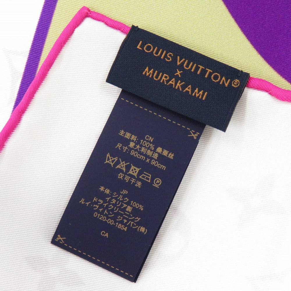 LOUIS VUITTON scarf M96097 silk white LV × TM Carre90 Superflat collaboration with Takashi Murakami