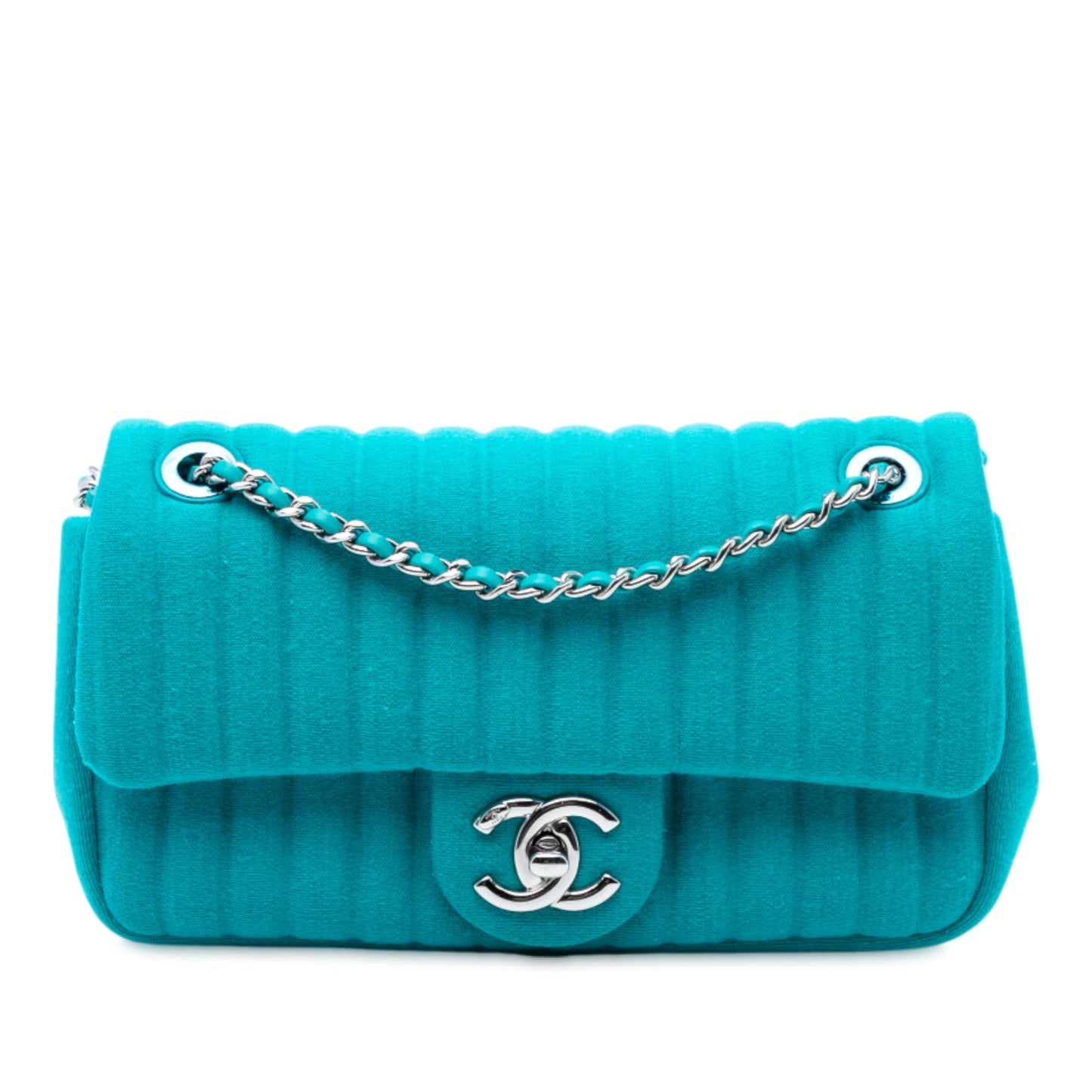 Blue Chanel Mini Vertical Quilted Jersey Single Flap Crossbody Bag