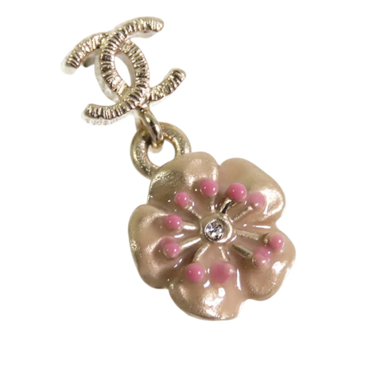 Gold Chanel Gold Plated Enamel and Rhinestone CC Flower Drop Push Back Earrings