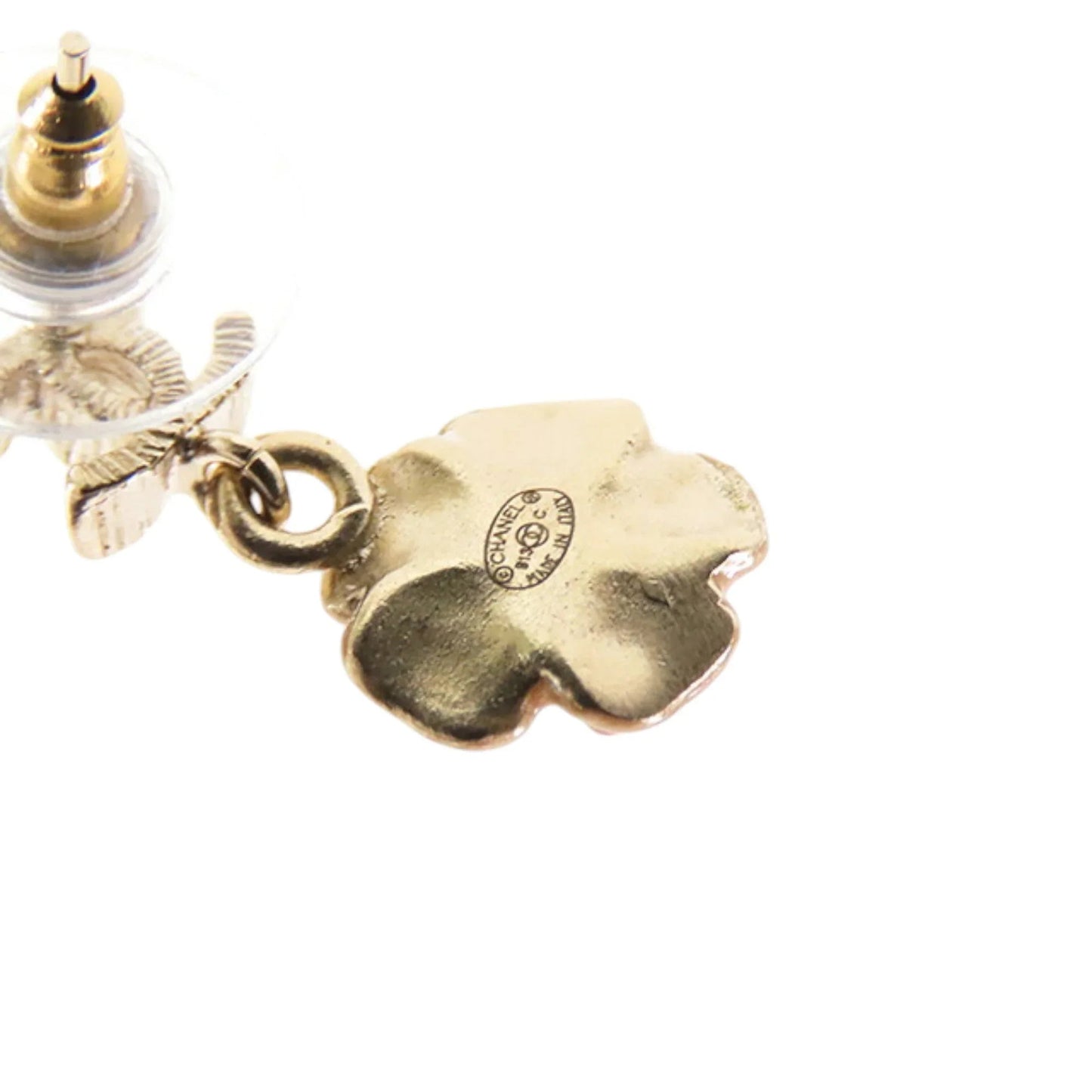 Gold Chanel Gold Plated Enamel and Rhinestone CC Flower Drop Push Back Earrings