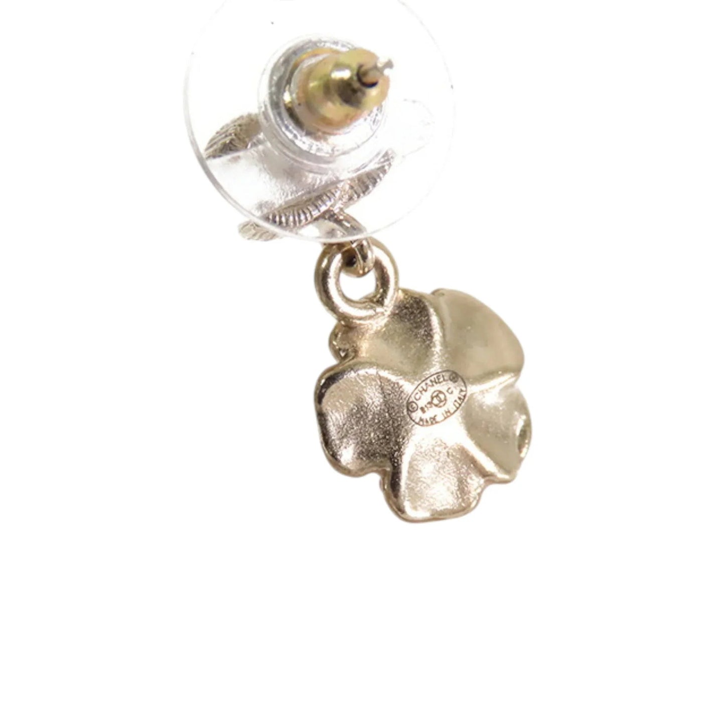 Gold Chanel Gold Plated Enamel and Rhinestone CC Flower Drop Push Back Earrings