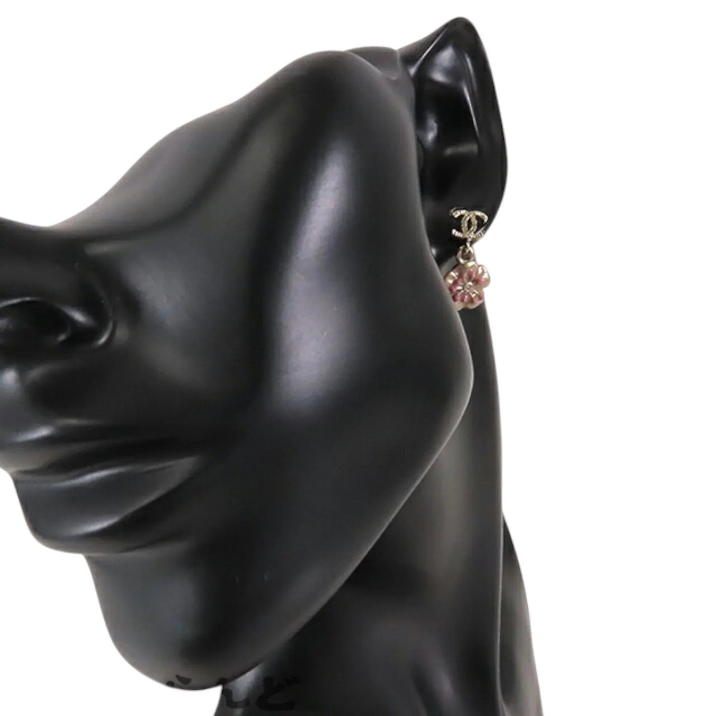 Gold Chanel Gold Plated Enamel and Rhinestone CC Flower Drop Push Back Earrings