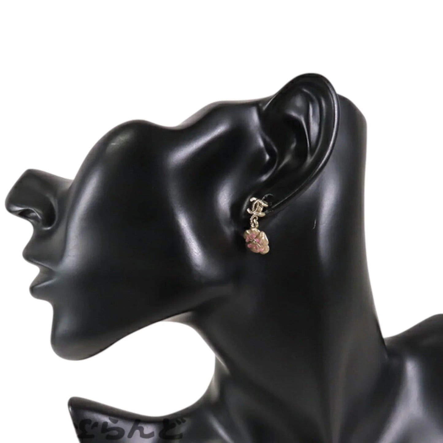 Gold Chanel Gold Plated Enamel and Rhinestone CC Flower Drop Push Back Earrings