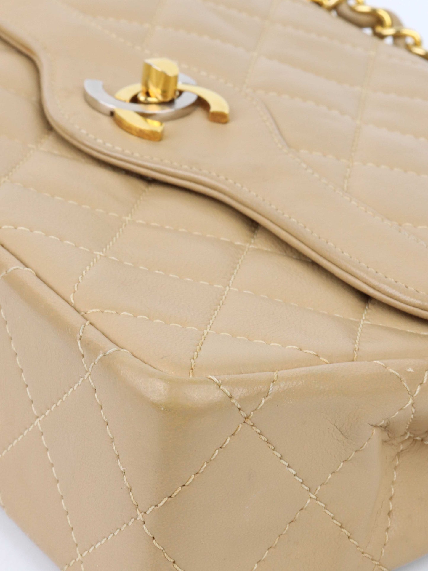Chanel   Two Toned Beige Flap Bag.